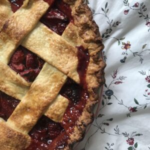 Strawberry Basil & Balsamic Pie 2 strawberry basil pie on a floral napkin