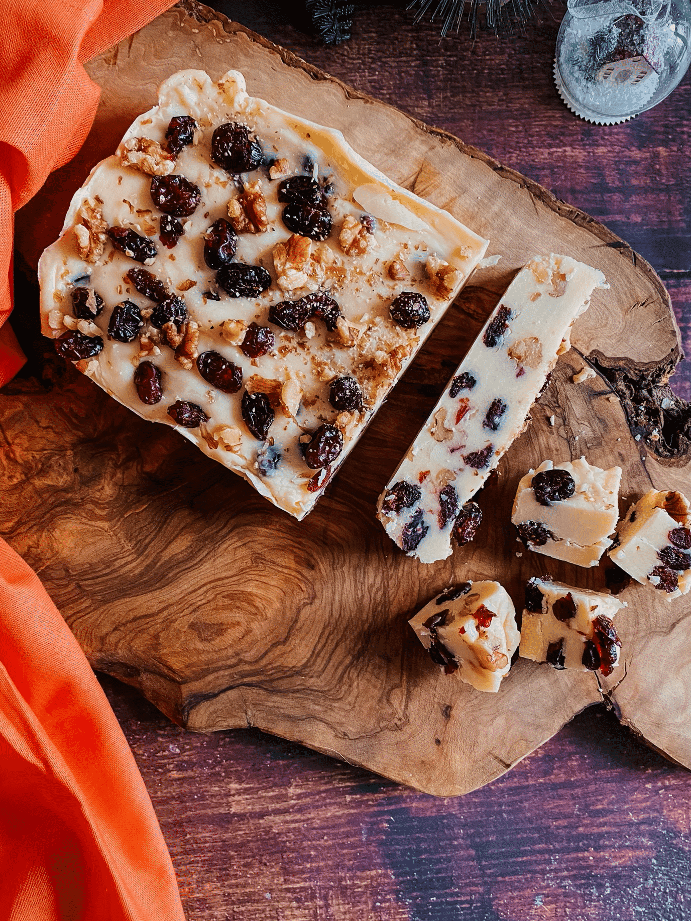 White Chocolate Fudge With Cranberries & Walnuts