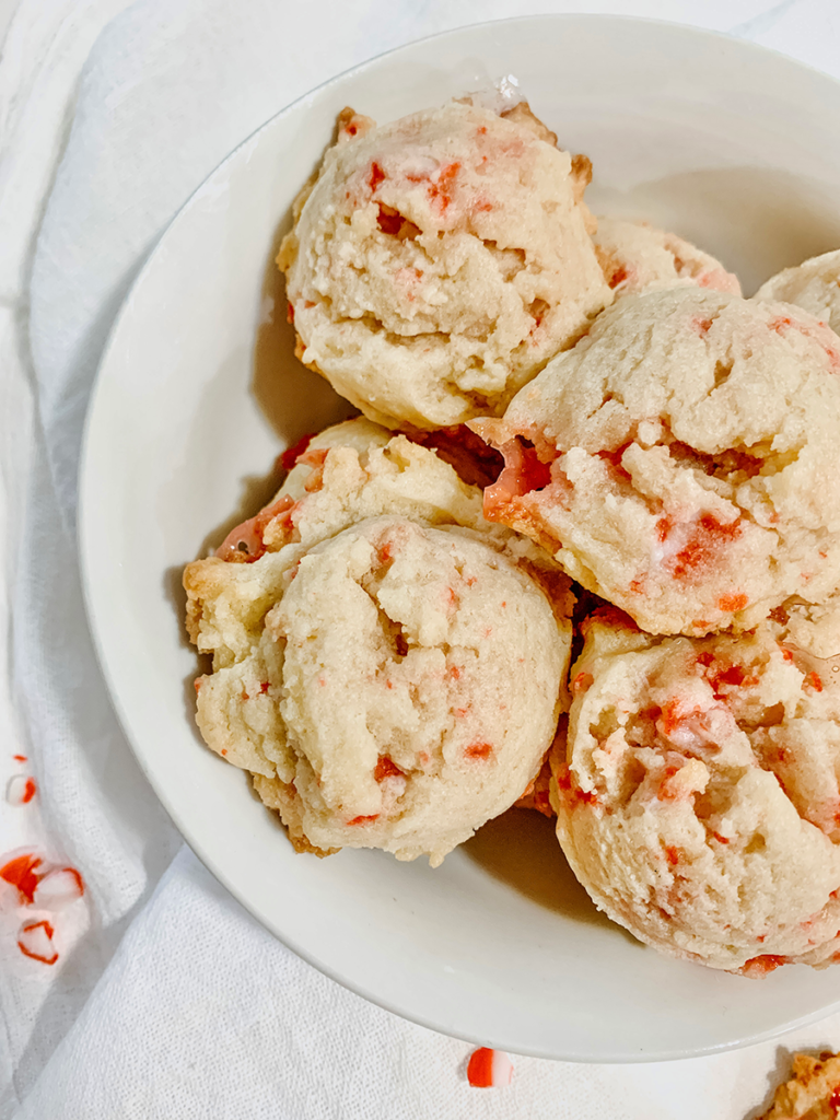 candy cane cookies, close up on a plate