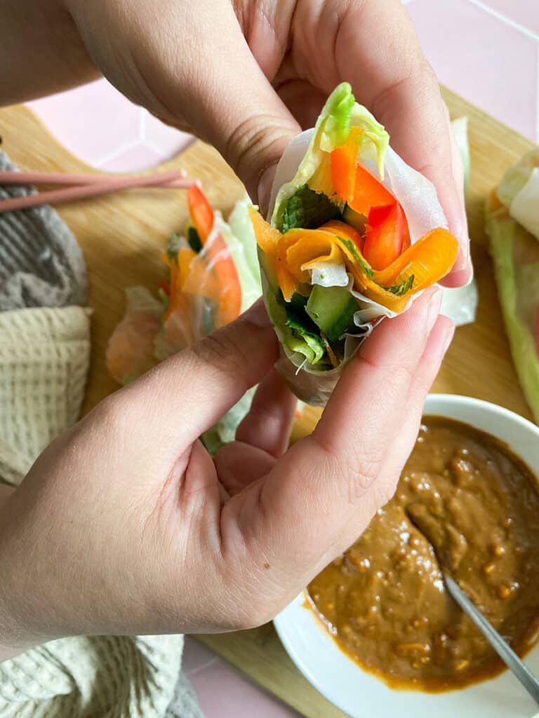 Vegan Rice Paper Rolls With Yummy Peanut Dipping Sauce 4 vegan rice paper rolls
