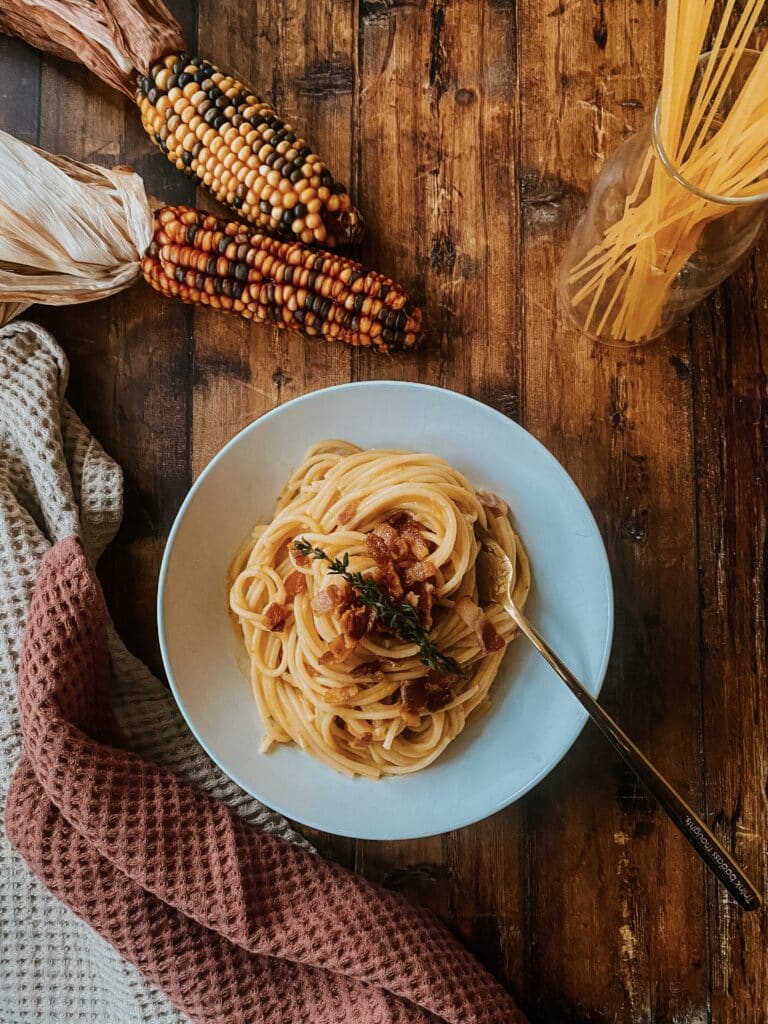 Creamy Butternut Squash Pasta With Crispy Bacon 1 Creamy butternut squash pasta with crispy bacon