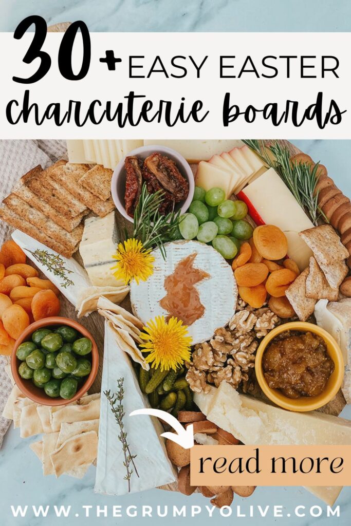 easter charcuterie board spread - pin image