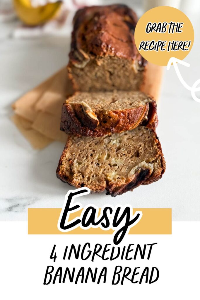 Slices of 4 ingredient banana bread arranged on parchment paper, showcasing the bread's fluffy, moist texture.