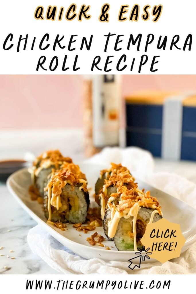 Easy & Quick Chicken Tempura Roll Recipe 8 chicken tempura roll pin image with wording on top and bottom