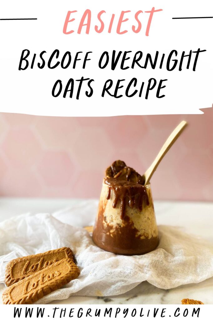 Deliciously Irresistible Biscoff Overnight Oats Recipe 8 the Biscoff overnight oats in a serving glass with garnish, on top of a white napkin and with lotus cookies around