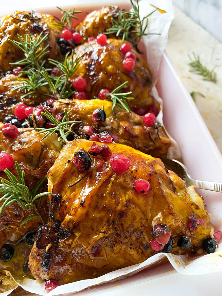 close up of cranberry rosemary chicken