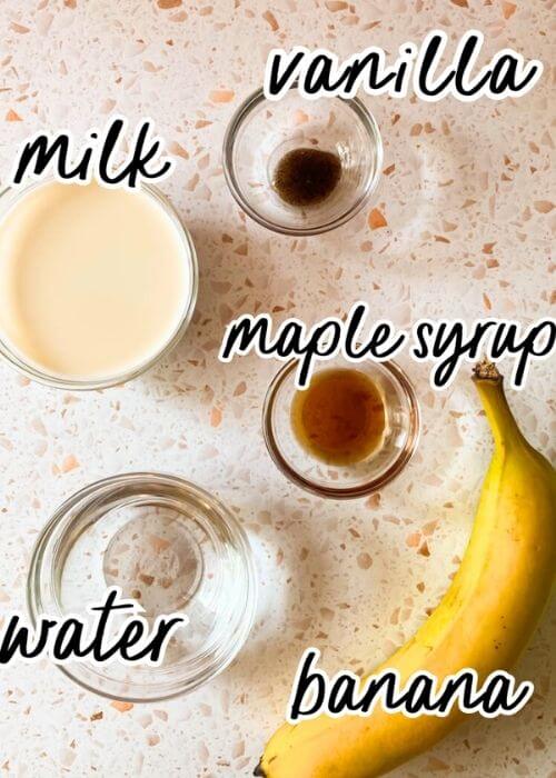 Easy Korean Banana Milk Recipe - Super Creamy 바나나 우유 2 ingredients for banana milk in bowls