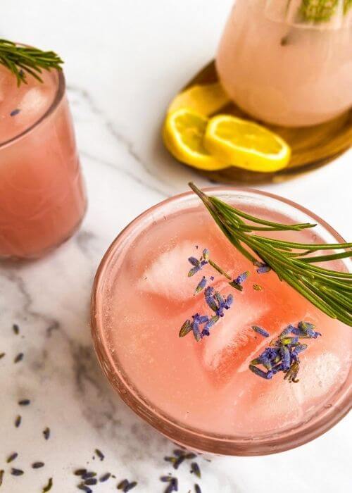 Lavender Lemonade Cocktail 20 Minutes Delicious Drink 4 close up lavender lemonade cocktail in glasses, more cocktail mix,